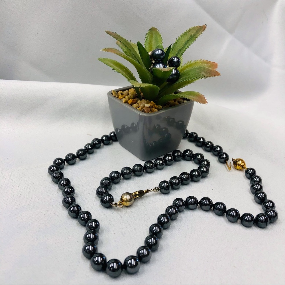 Vintage Black Luster Set Necklace Bracelet Earrings - Picture 10 of 16